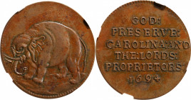 "1694" (ca. 1869) Carolina Elephant Token. Bolen Copy. Musante JAB-33, Kenney-5, W-14300. Copper. MS-62 BN (NGC).

Gorgeous autumn-brown, reddish-co...