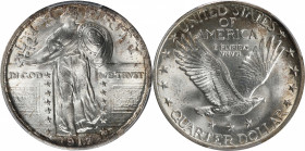 1917 Standing Liberty Quarter. Type II. MS-66+ FH (PCGS).

Boldly lustrous with broadly sweeping cartwheels that support modest splashes of russet-g...