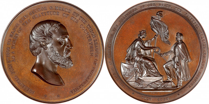 1866 Major General George G. Meade Medal. By Anthony C. Paquet. Julian PE-20. Br...