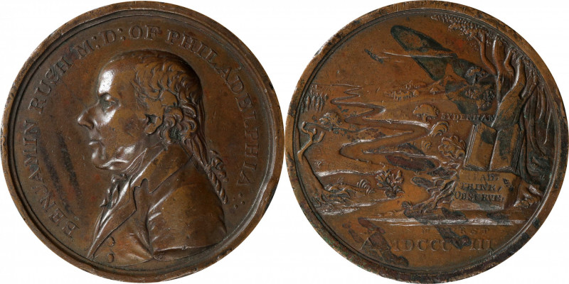 1808 Benjamin Rush Medal. Sydenham Farm Reverse. By Moritz Furst. Julian PE-30. ...