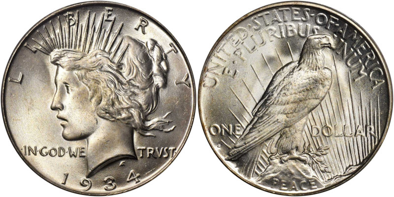 1934-S Peace Silver Dollar. MS-65 (PCGS). CAC.

Here is a delightful and highl...