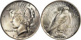 1934-S Peace Silver Dollar. MS-65 (PCGS). CAC.

Here is a delightful and highly desirable Gem Mint State example of this key date Peace dollar. Fros...