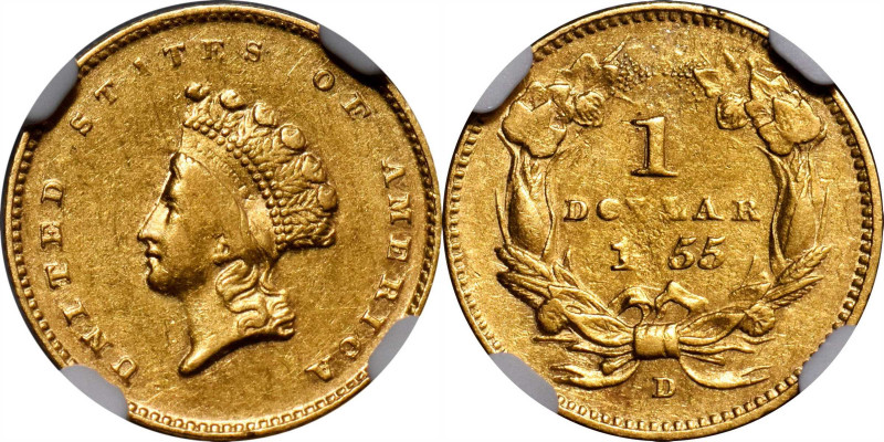 1855-D Gold Dollar. Type II. Winter 7-J. AU-53 (NGC).

This is a superior 1855...