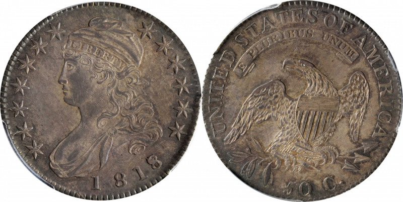 1818/7 Capped Bust Half Dollar. O-102a. Rarity-2. Small 8. MS-61 (PCGS).

This...