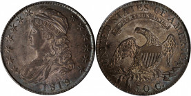 1819/8 Capped Bust Half Dollar. O-101. Rarity-1. Small 9. MS-62 (PCGS).

Both sides exhibit a base of sandy-gray patina with iridescent cobalt blue ...