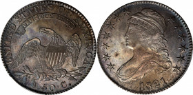 1821 Capped Bust Half Dollar. O-101a. Rarity-1. MS-62 (PCGS). CAC.

Handsome sandy-gray surfaces display intermingled blushes of iridescent steel-bl...