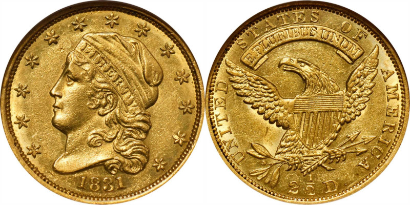 1831 Capped Head Left Quarter Eagle. BD-1, the only known dies. Rarity-4. AU-58 ...