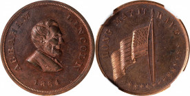 1864 Lincoln Portrait / Flag. Fuld-131/217 a, Cunningham 5-900C, King-99, DeWitt-AL 1864-33. Rarity-8. Copper. Plain Edge. MS-63 RB (NGC).

25 mm. S...