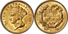 1856 Three-Dollar Gold Piece. AU-58 (PCGS).

This sharply struck and satiny example exhibits just a trace of friction appropriate to the grade. Vivi...