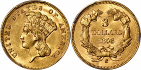 1856-S Three-Dollar Gold Piece. Small S. MS-62 (PCGS).

This highly significant condition rarity would do justice to the finest three-dollar gold co...