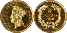 1859 Three-Dollar Gold Piece. JD-1. Rarity-7-. Proof. Unc Details--Altered Surfaces

This phenomenal three-dollar gold rarity is from a historically...