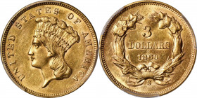 1860-S Three-Dollar Gold Piece. MS-61 (PCGS).

Here is a dazzling semi-prooflike Mint State example of this key date rarity in the brief and challen...