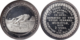 "1862" Battle Between the Monitor and Merrimac Medal. By George Hampden Lovett. Schenkman-MM4. Silver. MS-64 PL (NGC).

31 mm. The first silver impr...