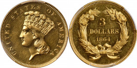 1864 Three-Dollar Gold Piece. JD-1, the only known dies. Rarity-6+. Proof-61 (PCGS). CAC.

A lovely specimen that offers superior quality and eye ap...