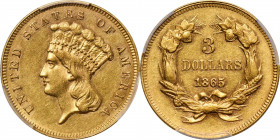 1865 Three-Dollar Gold Piece. AU-55 (PCGS).

This is an exciting opportunity for the specialist, as it presents a lovely Choice About Uncirculated e...