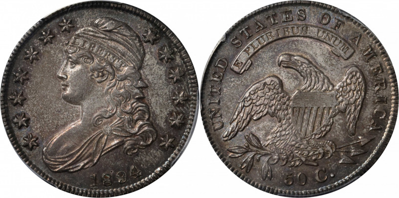 1834 Capped Bust Half Dollar. O-109. Rarity-1. Small Date, Small Letters. MS-62 ...