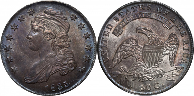 1835 Capped Bust Half Dollar. O-107. Rarity-1. MS-64 (PCGS).

Rich steel-gray ...