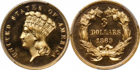 1869 Three-Dollar Gold Piece. JD-1, the only known dies. Rarity-6+. Proof-64 Cameo (PCGS). CAC.

Here is an exceptional quality example of this rare...