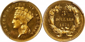1873 Three-Dollar Gold Piece. JD-1. Rarity-7-. Open 3. Original. Proof-63 Cameo (PCGS). CAC.

Here is a gorgeous premium Cameo representative of thi...