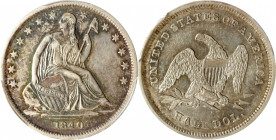 1840 Liberty Seated Half Dollar. WB-1. Rarity-2. Small Letters. Repunched Date. AU-50 (PCGS).

PCGS# 6234. NGC ID: 24GP.

From the Abigail Collect...