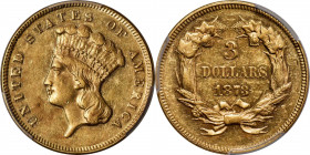 1873 Three-Dollar Gold Piece. Close 3. AU-55 (PCGS).

This is an appealing Choice About Uncirculated example of a rare and enigmatic entry in the th...