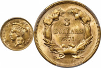 1874 Three-Dollar Gold Piece. MS-61 (PCGS).

Offered is a lovely Mint State example of one of the most popular type issues in the challenging three-...