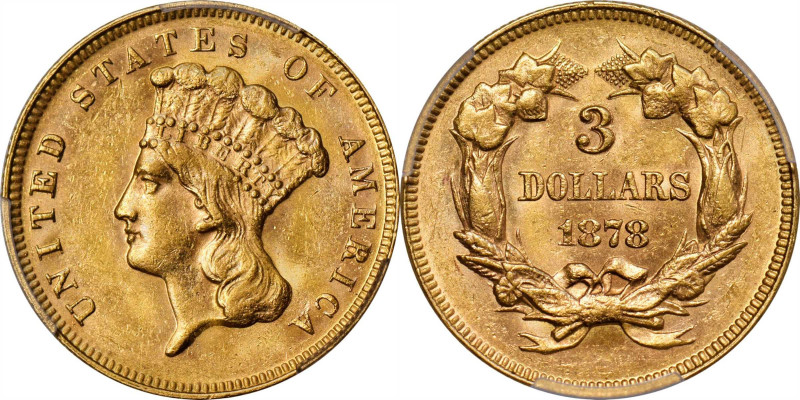 1878 Three-Dollar Gold Piece. AU-58 (PCGS). CAC.

The quintessential type issu...