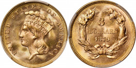 1879 Three-Dollar Gold Piece. MS-64 (PCGS). CAC.

This beautiful near-Gem example is brightly lustrous with an intense satin to softly frosted finis...