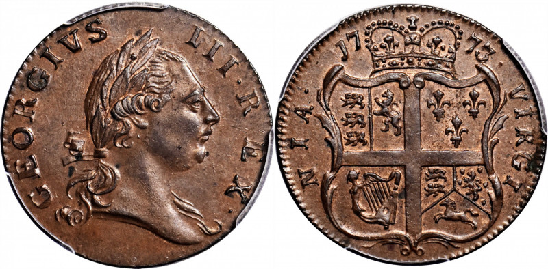 1773 Virginia Halfpenny. Newman 8-H, W-1490. Rarity-4. No Period After GEORGIVS,...
