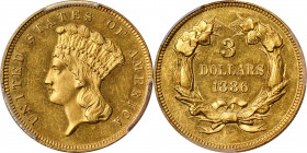 1886 Three-Dollar Gold Piece. JD-1, the only known dies. Rarity-4. Proof-61 (PCGS).

This attractive specimen exhibits warm and even vivid olive-ora...