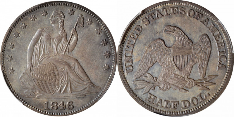 1846/'5' Liberty Seated Half Dollar. WB-4. Rarity-3. Medium Date. Misplaced Date...