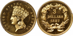 1887 Three-Dollar Gold Piece. JD-1, the only known dies. Rarity-4. Proof-65 Deep Cameo (PCGS). CAC.

Lovely deep golden surfaces offer stark cameo c...