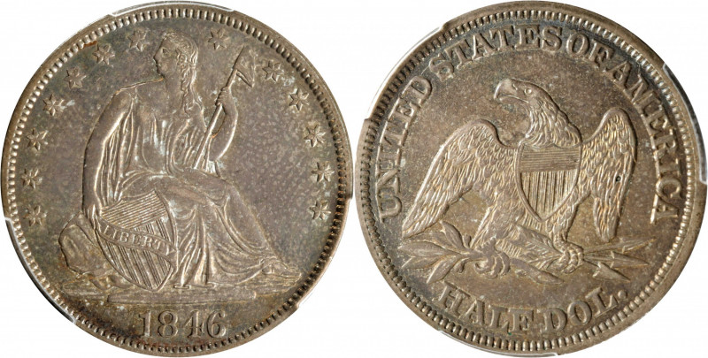 1846 Liberty Seated Half Dollar. WB-17. Rarity-3. Tall Date. AU-55 (PCGS). CAC....