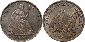 1846-O Liberty Seated Half Dollar. WB-1. Rarity-2. Medium Date. Repunched Date. AU-58 (PCGS).

With a mintage of 2,304,000 pieces the 1846-O is read...
