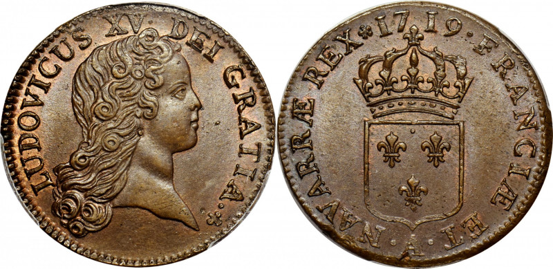 1719-A Sol au buste enfantin. John Law Issue. Paris Mint. Gadoury-276. MS-65 BN ...