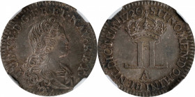 1720-A Livre d'argent fin, or 20 Sols. John Law Issue. Paris Mint. Gadoury-296, Hodder-1. MS-64 (NGC).

Beautifully toned surfaces exhibit powder bl...