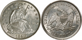 1849 Liberty Seated Half Dollar. WB-10. Rarity-3. Misplaced Date. MS-62 (PCGS).

This brilliant example offers scarce Mint State preservation for th...