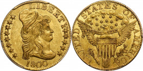 1800 Capped Bust Right Half Eagle. BD-2. Rarity-3+. Blunt 1. AU-58+ (PCGS). CAC.

Just a whisper away from Mint State, this premium quality example ...