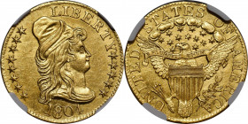 1804 Capped Bust Right Half Eagle. BD-7. Rarity-4. Small/Large 8. Unc Details--Cleaned (NGC).

Vivid golden-yellow color with a tinge of pale honey,...