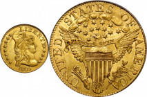 1805 Capped Bust Right Half Eagle. BD-1. Rarity-3+. Perfect 1, Close Date. AU-58 (PCGS). CAC.

A warm, even blend of deep olive and reddish-orange b...
