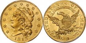 1813 Capped Head Left Half Eagle. BD-2. Rarity-4. MS-61 (PCGS).

Attractive in all regards, both sides of this half eagle exhibit full satin luster,...