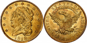 1818 Capped Head Left Half Eagle. BD-2. Rarity-4. STATESOF. MS-62+ (PCGS).

A handsome Mint State example with lustrous surfaces and a pleasing stri...