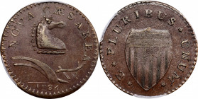 1786 New Jersey Copper. Maris 24-P, W-4965. Rarity-2. Curved Plow Beam, Narrow Shield. AU-55 (PCGS).

155.87 grains. A simply beautiful New Jersey c...