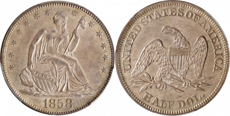 1858 Liberty Seated Half Dollar. Type I Reverse. WB-101. MS-62 (PCGS). CAC.

A...