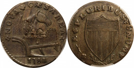 1788 New Jersey Copper. Maris 77-dd (DS1), W-5535. Rarity-3. Horse's Head Right, Running Fox Before Legend. VF-20 (PCGS).

142.4 grains. Medium choc...