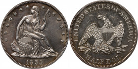 1859 Liberty Seated Half Dollar. Proof-62 (PCGS). CAC.

The 1859 is the first Proof half dollar with a recorded mintage, a total of 800 pieces produ...