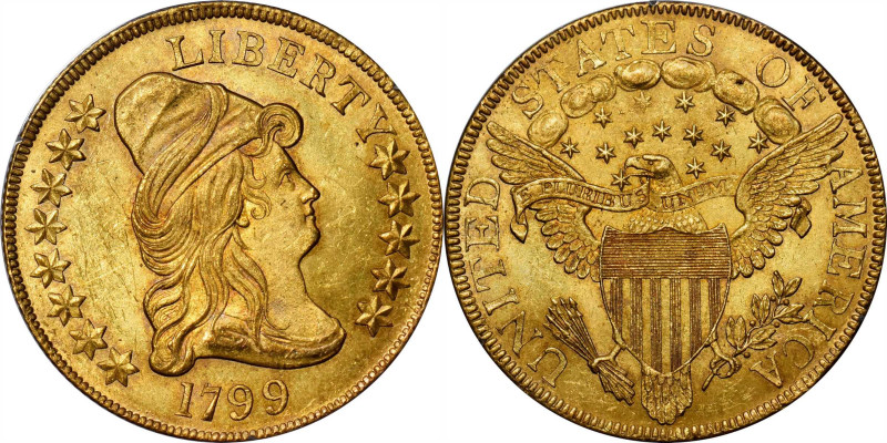 1799 Capped Bust Right Eagle. BD-10, Taraszka-22. Rarity-3. Large Obverse Stars....