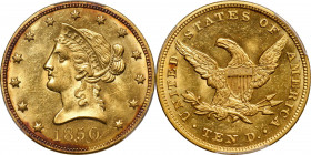 1850 Liberty Head Eagle. Large Date. MS-63 (PCGS).

This Choice Uncirculated 1850 is an important condition rarity for an early date No Motto Libert...
