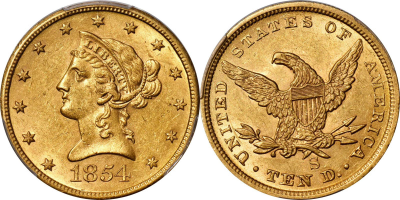 1854-S Liberty Head Eagle. MS-60 (PCGS).

An impressive Condition Census examp...