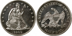 1862 Liberty Seated Half Dollar. Proof-64 Cameo (PCGS). CAC.

Brilliant apart from the lightest pale rose iridescence, this Choice specimen possesse...